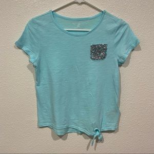 NWOT kids gap blue sequin pocket bow short sleeve t shirt top